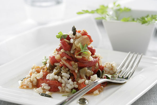 Deliciosa escalivada con arroz integral y quinoa