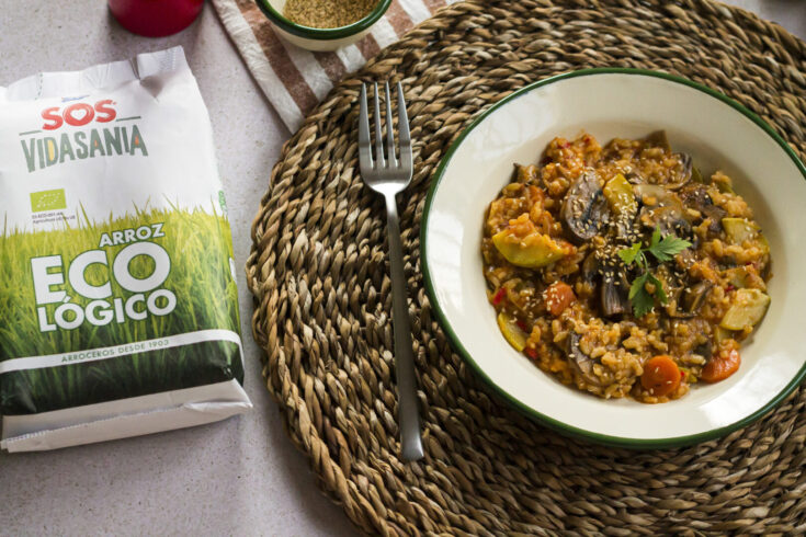 Arroz con champiñones y verduras
