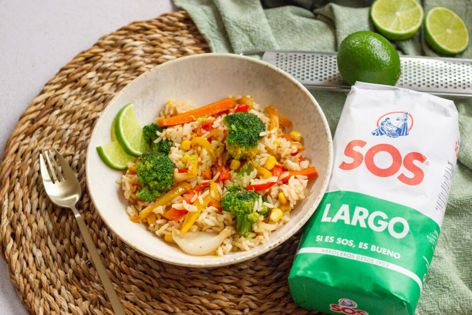Arroz con verduras salteadas al instante
