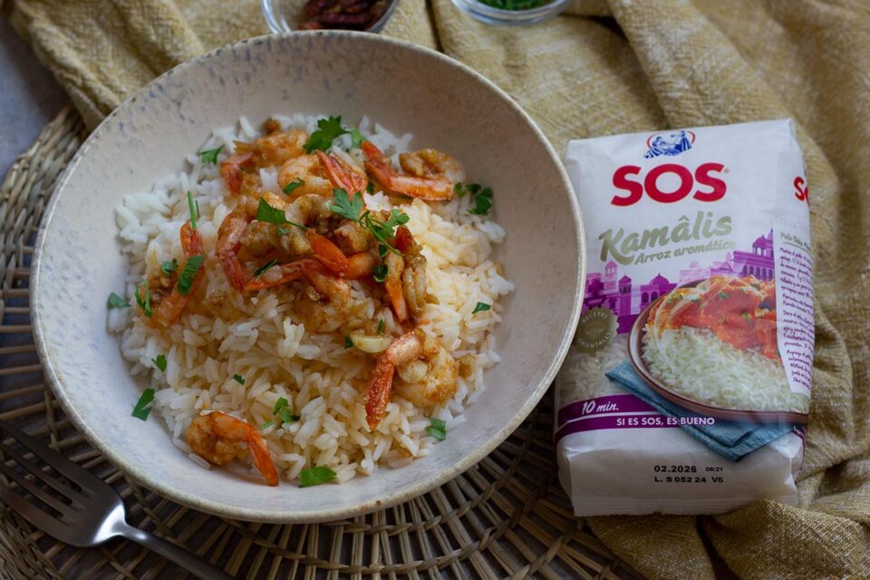 Arroz con gambas al ajillo