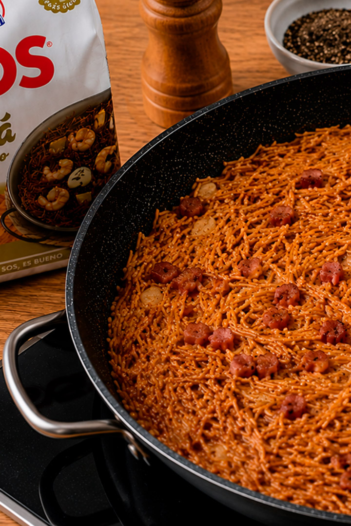 añadir bacon para Fideuá tostada a la carbonara